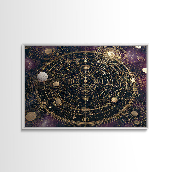 Solar System Arrangement Framed Canvas Print, Space Art, Spa Decor, Watercolor Art, Serenity, Living Room Wall Art, SAR-3x2-80