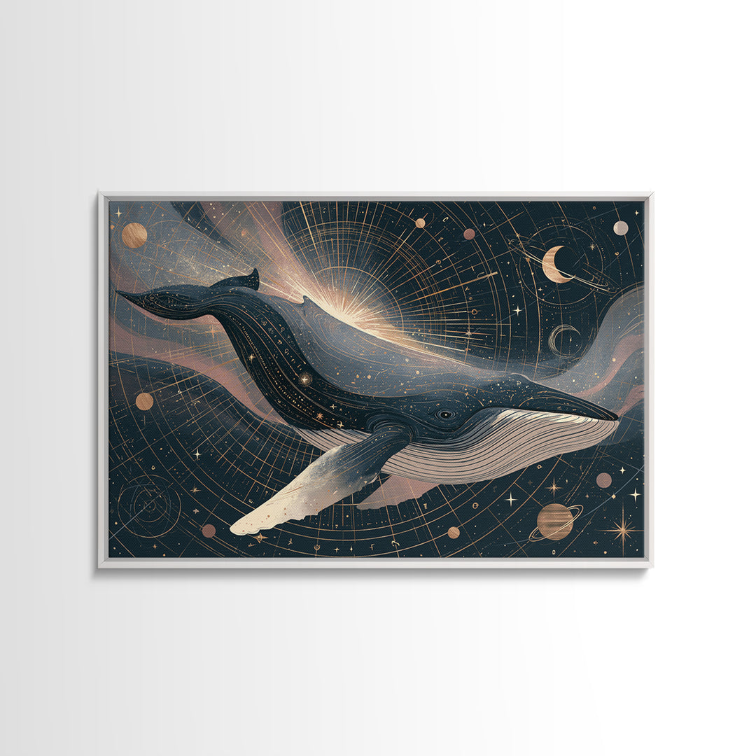 Space Whale Swimming Through Star Dust Canvas Print, Space Art, Canvas, Spa Decor, Fine Art, Serenity, Living Room Wall Art, SAR-3x2-84