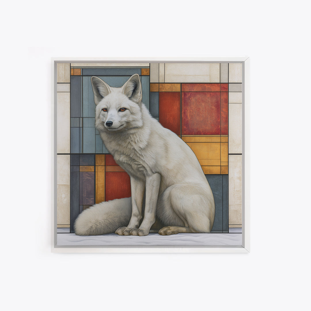 White Fox in Quiet Snow Framed Canvas Print, Scandinavian Art, Wall Decor, Living Room Decor, Fine Art, Nordic, Canvas Art, SCA-1x1-12