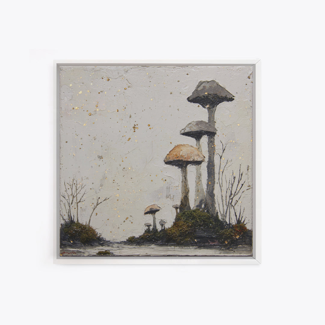 Simple Mushroom and Moss Forest Study Framed Canvas Print, Scandinavian Art, Boho Wall Decor, Living Room Decor, Nordic, SCA-1x1-24