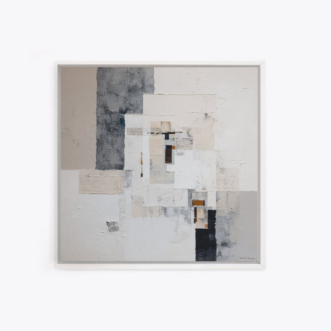 Soft Beige Geometric Abstraction Framed Canvas Print, Scandinavian Art, Abstract Wall Art, Living Room Decor, Fine Art, Nordic, SCA-1x1-27