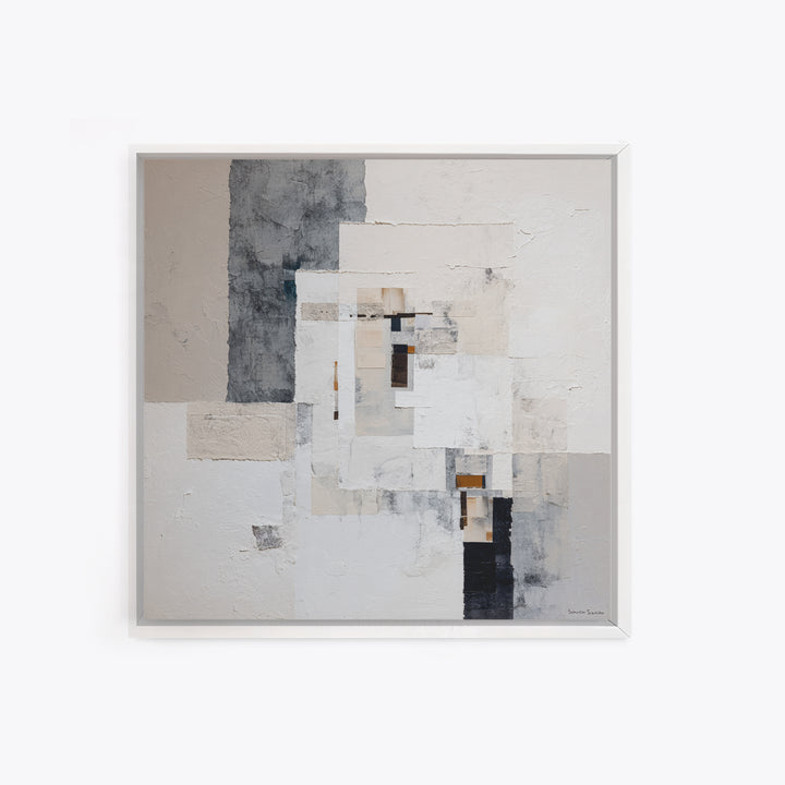 Soft Beige Geometric Abstraction Framed Canvas Print, Scandinavian Art, Abstract Wall Art, Living Room Decor, Fine Art, Nordic, SCA-1x1-27