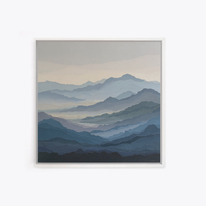 Muted Mountain Layers Framed Canvas Print, Scandinavian Art, Gallery Decor, Living Room Decor, Fine Art, Nordic, Home Decor, SCA-1x1-32