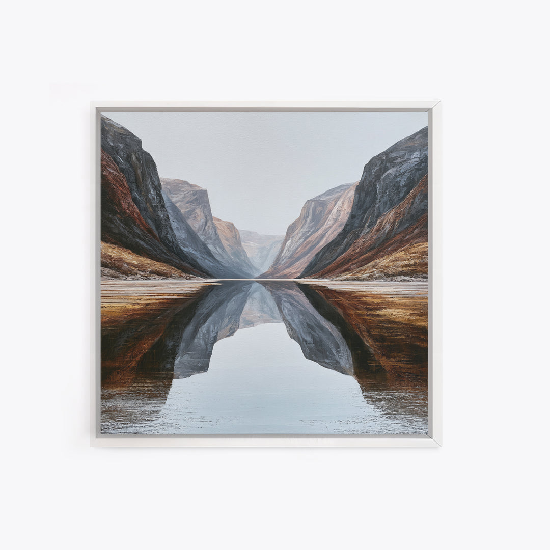 Minimal Fjord Landscape Canvas Print, Scandinavian Art, Neutral Decor, Living Room Decor, Fine Art, Nordic, Wall Decor, SCA-1x1-50