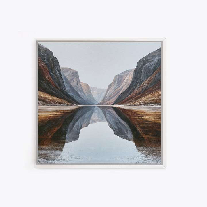 Minimal Fjord Landscape Canvas Print, Scandinavian Art, Neutral Decor, Living Room Decor, Fine Art, Nordic, Wall Decor, SCA-1x1-50