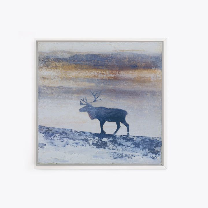 Reindeer Silhouette in Snowy Landscape Canvas Print, Scandinavian Art, Modern Decor, Living Room Decor, Fine Art, Nordic, SCA-1x1-54
