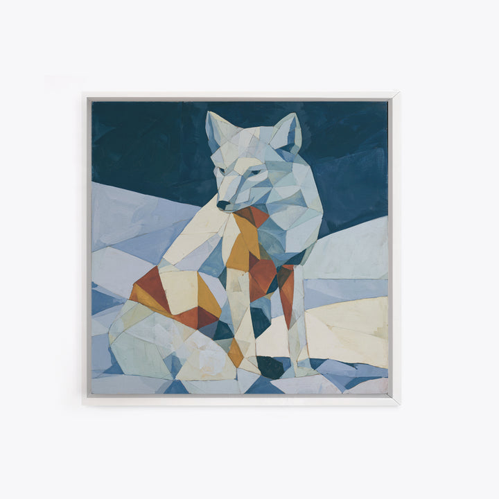 White Fox in Quiet Snow Canvas Print, Scandinavian Art, Boho Wall Art, Living Room Decor, Fine Art, Nordic, Modern Decor, SCA-1x1-60