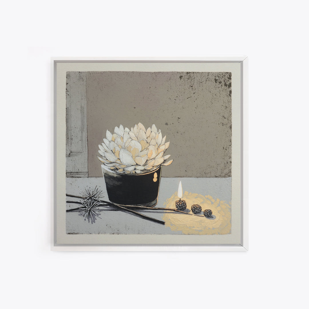 Ceramic Vase with Dried Grasses Framed Canvas Print, Scandinavian Art, Living Room Decor, Oil Painting, Nordic, SCA-1x1-61