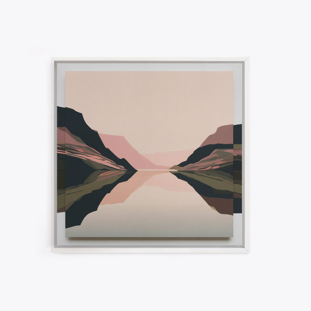 Minimal Fjord Landscape Framed Canvas Print, Scandinavian Art, Room Decor, Living Room Decor, Nordic, Mid Century Modern, SCA-1x1-74