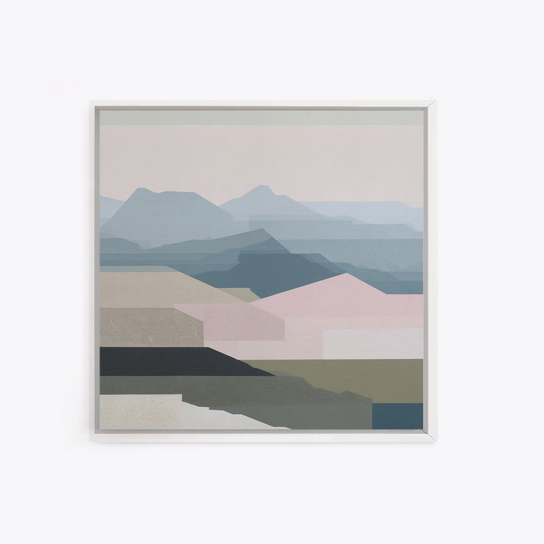 Muted Mountain Layers Framed Canvas Print, Scandinavian Art, Mid Century Modern, Living Room Decor, Oil Painting, Nordic, SCA-1x1-8