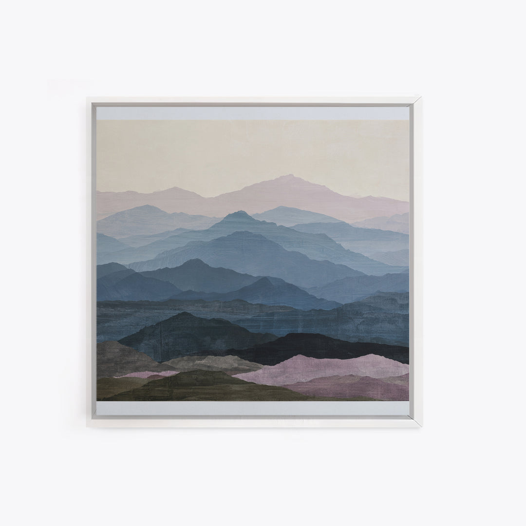 Muted Mountain Layers Framed Canvas Print, Scandinavian Art, Statement Artwork, Living Room Decor, Fine Art, Nordic, Art Print, SCA-1x1-80