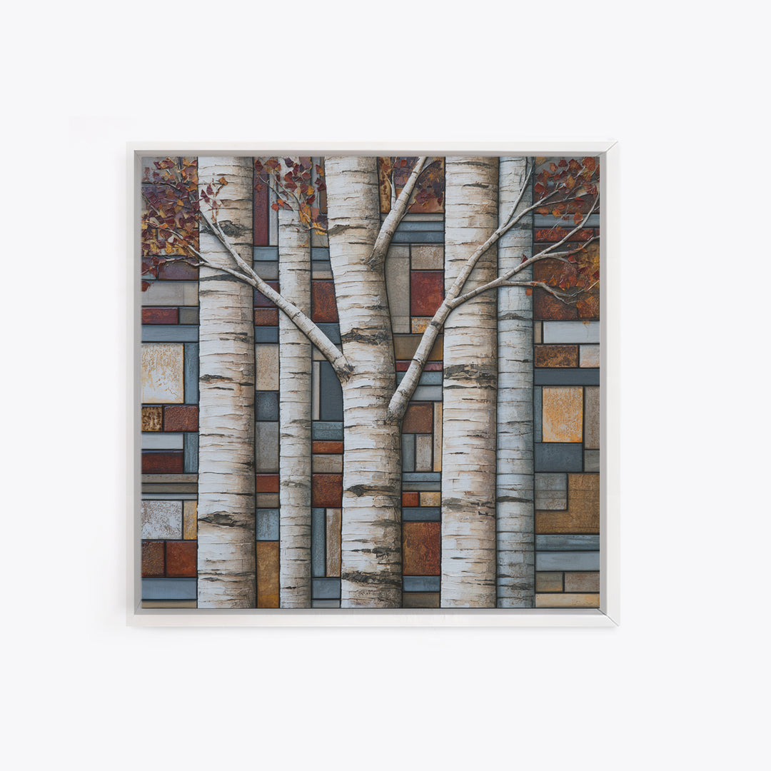 Birch Tree Trunks Canvas Print, Scandinavian Art, Minimalist Decor, Living Room Decor, Fine Art, Nordic, Oil Painting, SCA-1x1-9