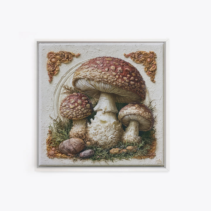 Simple Mushroom and Moss Forest Study Canvas Print, Scandinavian Art, Mid Century Modern, Living Room Decor, Nordic, SCA-1x1-96