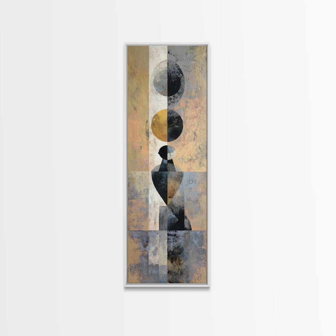 Soft Beige Geometric Abstraction Framed Canvas Print, Scandinavian Art, Modern Wall Art, Living Room Decor, Fine Art, Nordic, SCA-1x3-15