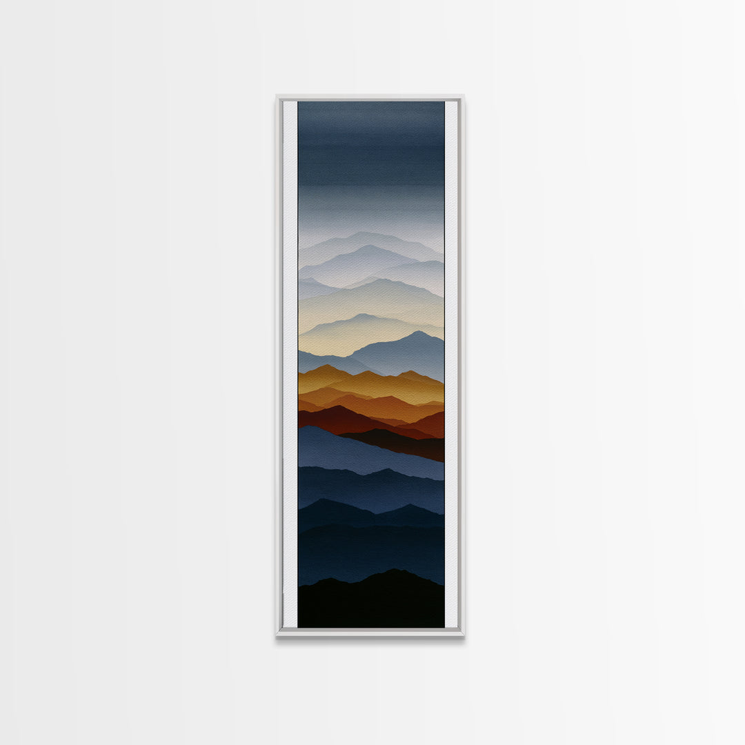 Muted Mountain Layers Framed Canvas Print, Scandinavian Art, Oil Painting, Living Room Decor, Fine Art, Nordic, Boho Wall Decor, SCA-1x3-20