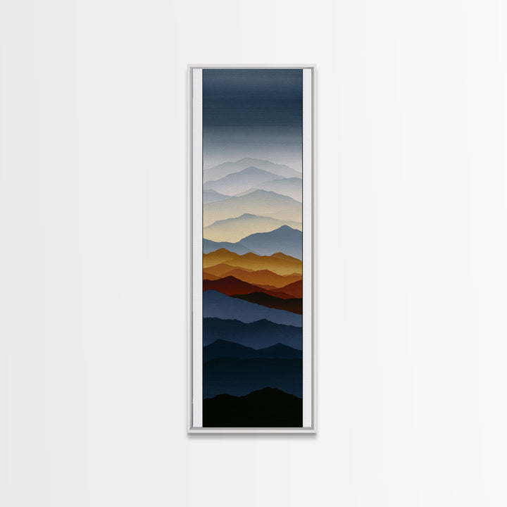 Muted Mountain Layers Framed Canvas Print, Scandinavian Art, Oil Painting, Living Room Decor, Fine Art, Nordic, Boho Wall Decor, SCA-1x3-20