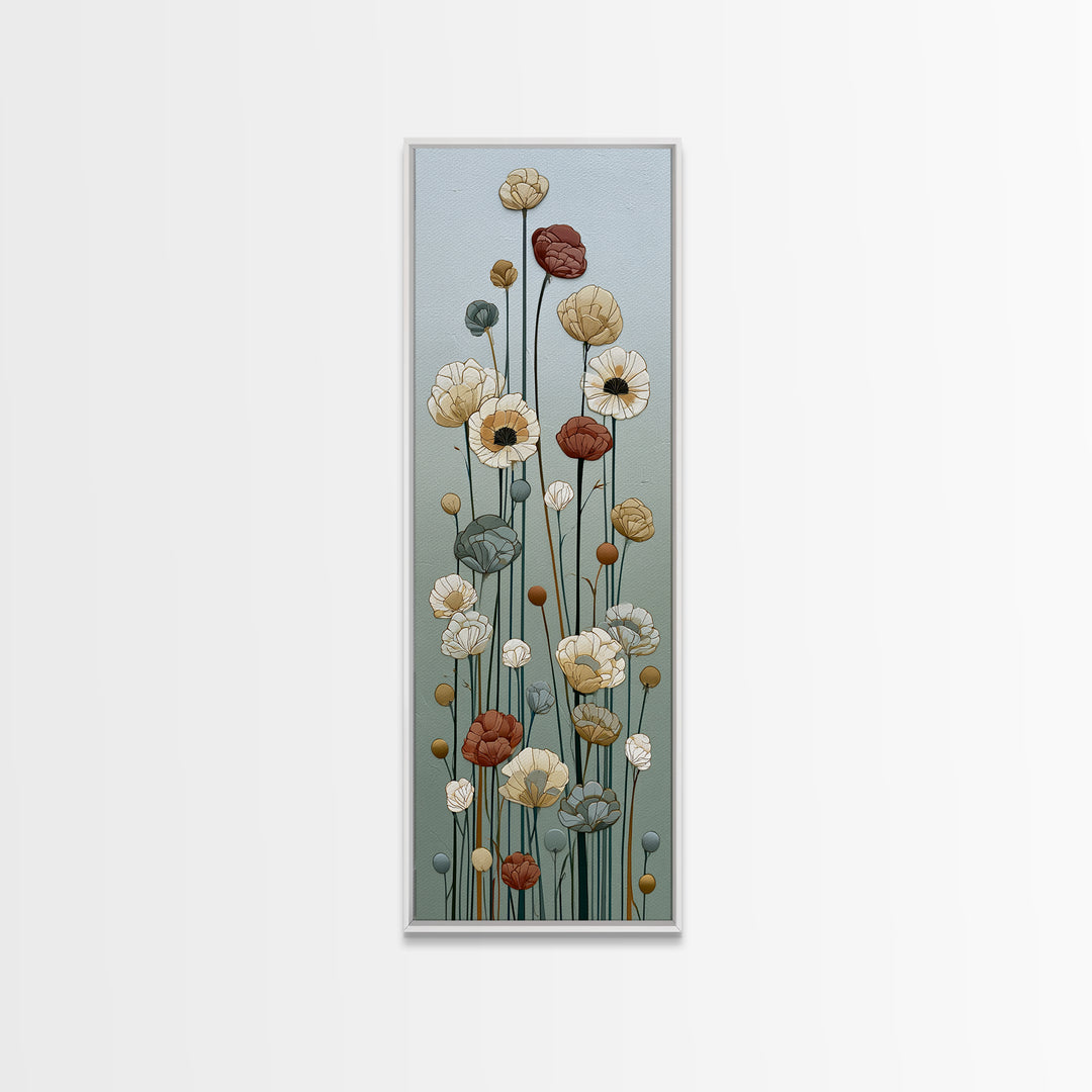 Minimal Meadow Flowers Canvas Print, Scandinavian Art, Neutral Decor, Living Room Decor, Oil Painting, Nordic, Wall Decor, SCA-1x3-22