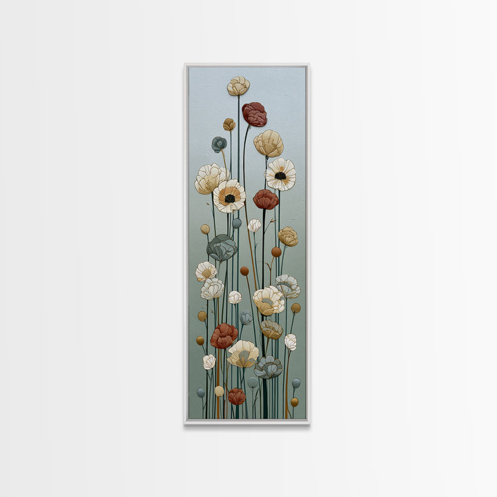 Minimal Meadow Flowers Canvas Print, Scandinavian Art, Neutral Decor, Living Room Decor, Oil Painting, Nordic, Wall Decor, SCA-1x3-22