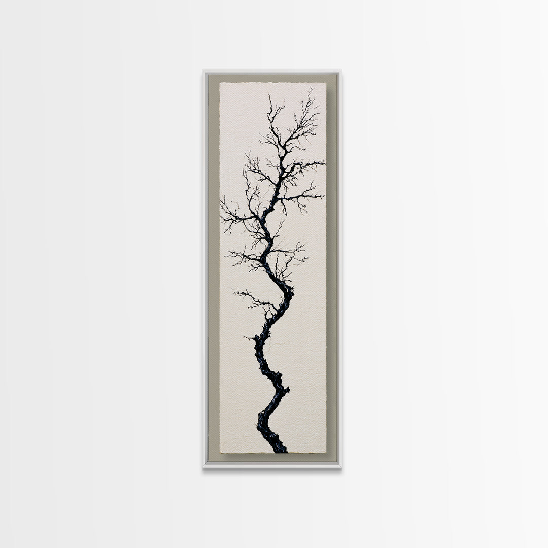 Single Black Branch on Warm White Background Canvas Print, Scandinavian Art, Wall Hanging, Living Room Decor, Watercolor Art, SCA-1x3-32