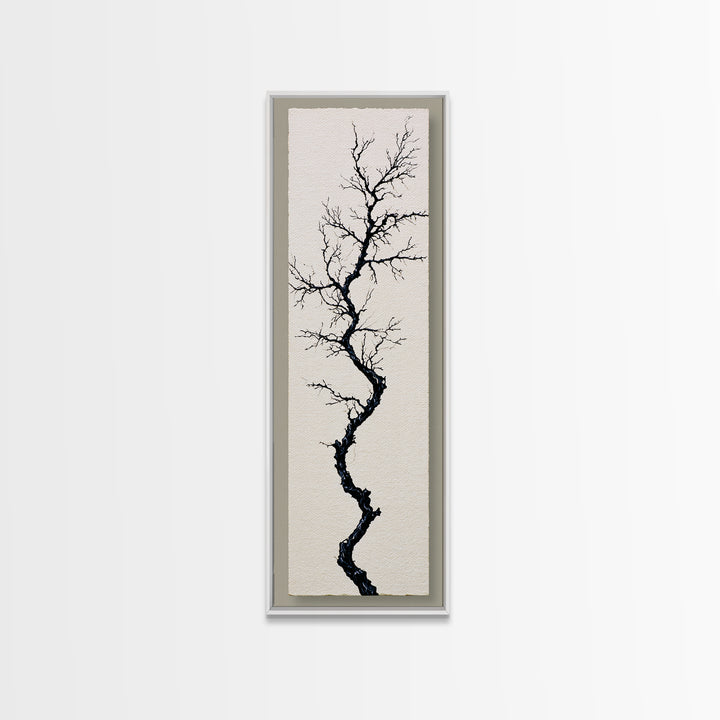 Single Black Branch on Warm White Background Canvas Print, Scandinavian Art, Wall Hanging, Living Room Decor, Watercolor Art, SCA-1x3-32