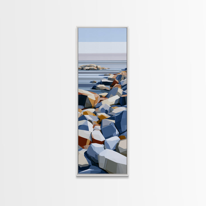 Quiet Coastal Rocks and Gray Sea Canvas Print, Scandinavian Art, Wall Art Print, Living Room Decor, Fine Art, Nordic, SCA-1x3-35