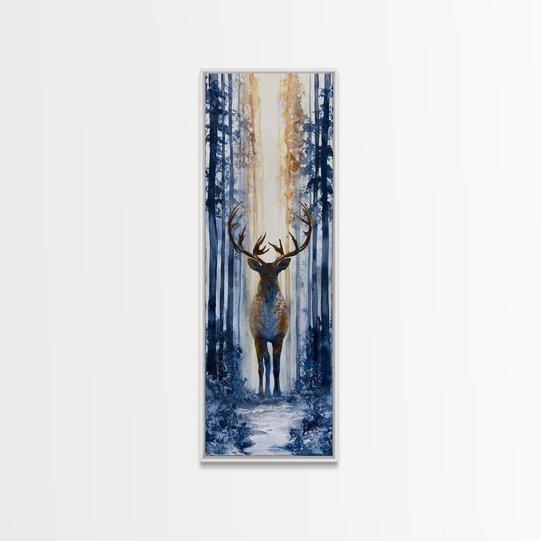Reindeer Silhouette in Snowy Landscape Canvas Print, Scandinavian Art, Luxury Decor, Living Room Decor, Oil Painting, Nordic, SCA-1x3-42