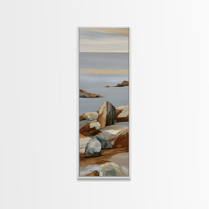 Quiet Coastal Rocks and Gray Sea Canvas Print, Scandinavian Art, Modern Decor, Living Room Decor, Fine Art, Nordic, Wall Decor, SCA-1x3-59