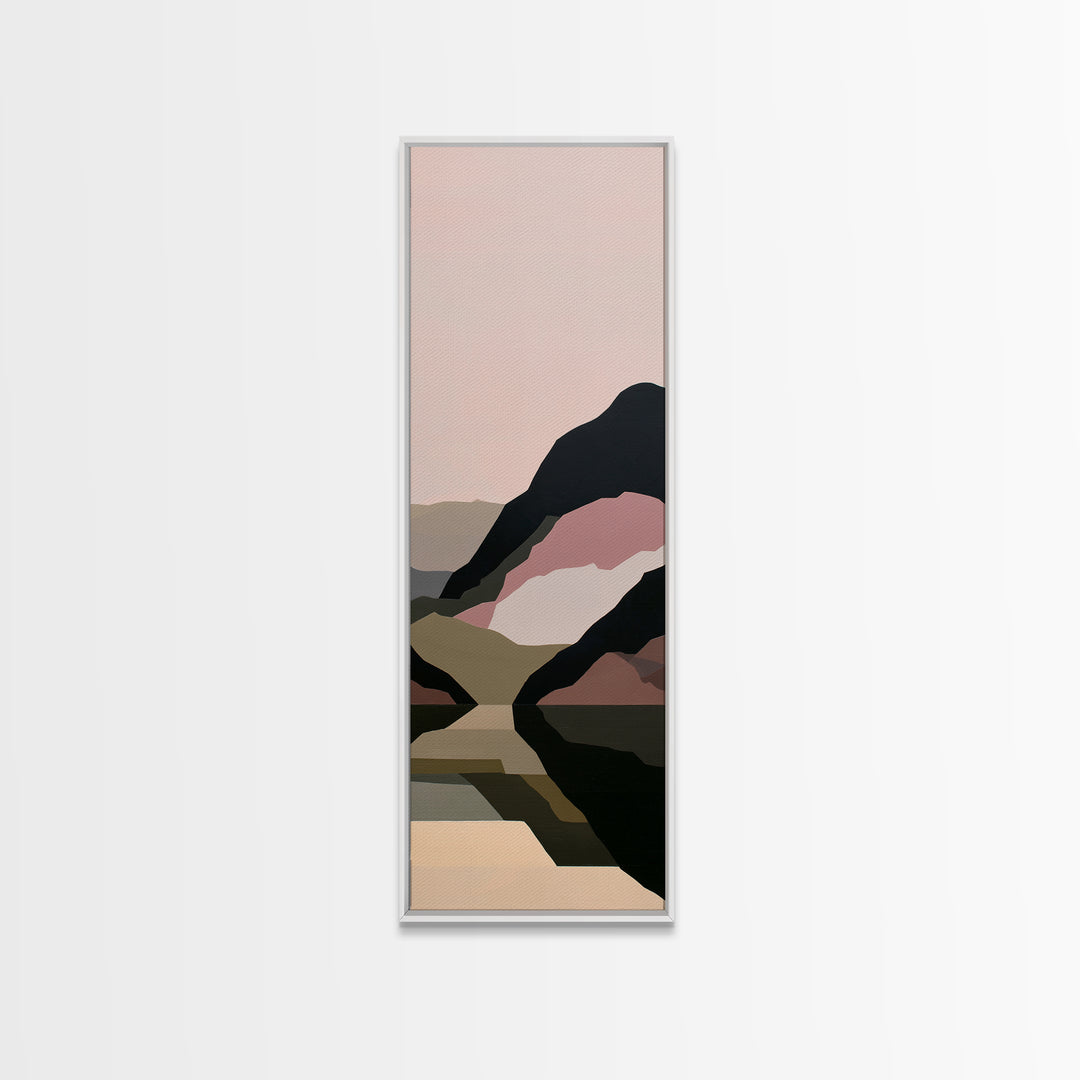 Minimal Fjord Landscape Framed Canvas Print, Scandinavian Art, Contemporary Art, Living Room Decor, Oil Painting, Nordic, SCA-1x3-62