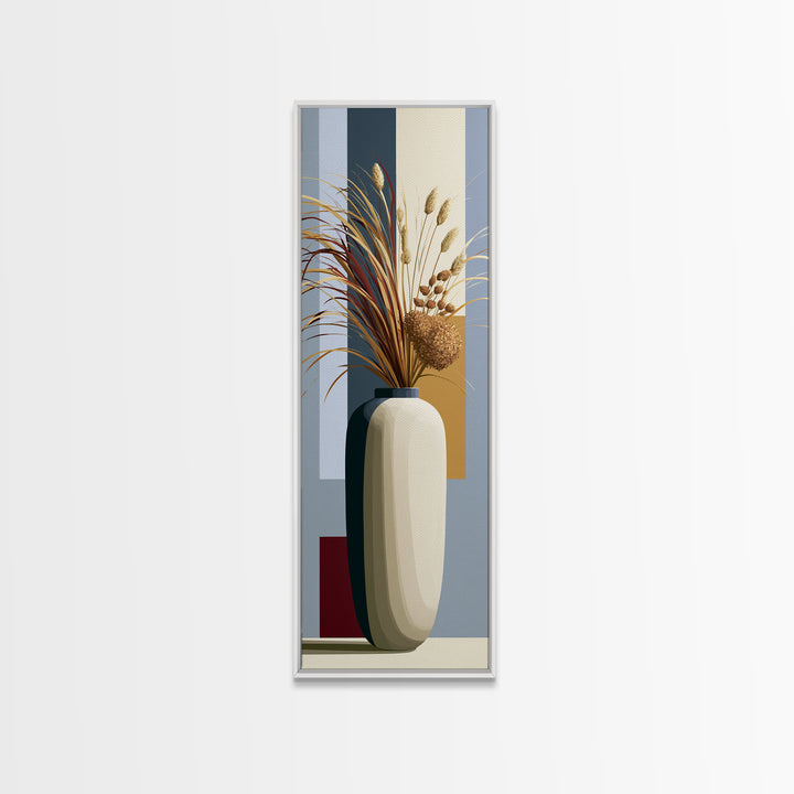 Ceramic Vase with Dried Grasses Canvas Print, Scandinavian Art, Boho Wall Art, Living Room Decor, Nordic, Modern Decor, SCA-1x3-73