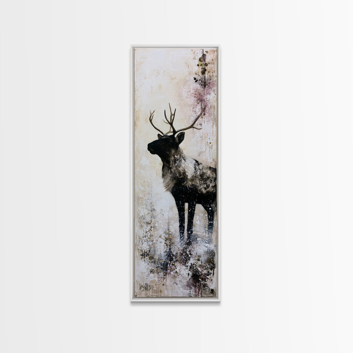 Reindeer Silhouette in Snowy Landscape Canvas Print, Scandinavian Art, Printable, Living Room Decor, Fine Art, Nordic, SCA-1x3-90
