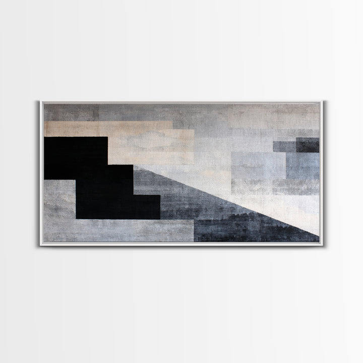 Herringbone Monochrome Pattern Framed Canvas Print, Scandinavian Art, Wall Art, Living Room Decor, Fine Art, Nordic, SCA-2x1-18