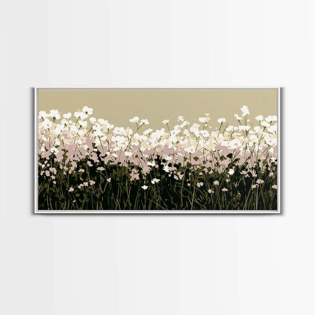 Minimal Meadow Flowers Framed Canvas Print, Scandinavian Art, Wall Decor, Living Room Decor, Oil Painting, Nordic, Canvas Art, SCA-2x1-30