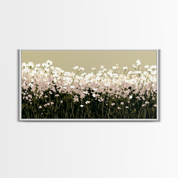 Minimal Meadow Flowers Framed Canvas Print, Scandinavian Art, Wall Decor, Living Room Decor, Oil Painting, Nordic, Canvas Art, SCA-2x1-30