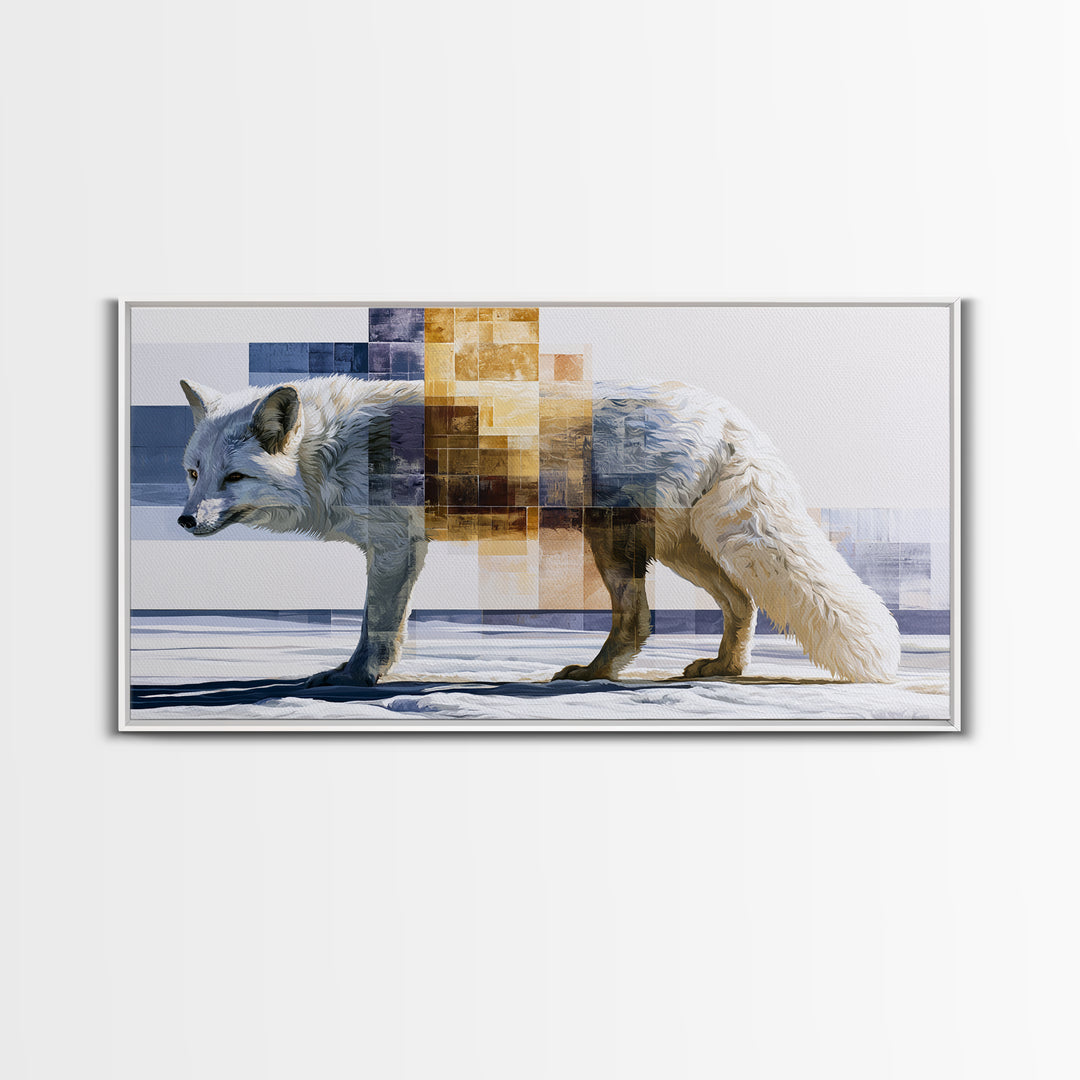 White Fox in Quiet Snow Canvas Print, Scandinavian Art, Home Decor, Living Room Decor, Oil Painting, Nordic, Wall Hanging, SCA-2x1-32