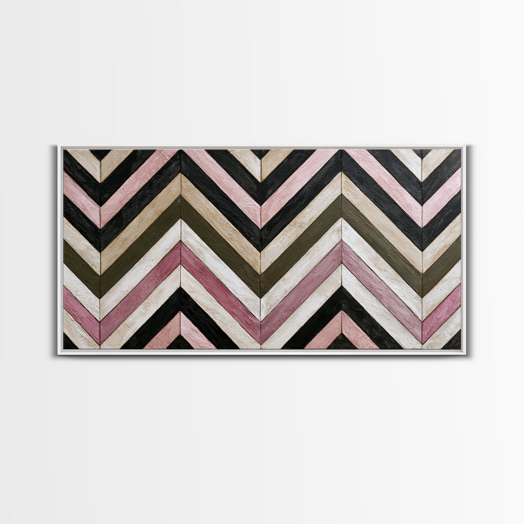 Herringbone Monochrome Pattern Framed Canvas Print, Scandinavian Art, Wall Art, Living Room Decor, Fine Art, Nordic, SCA-2x1-42