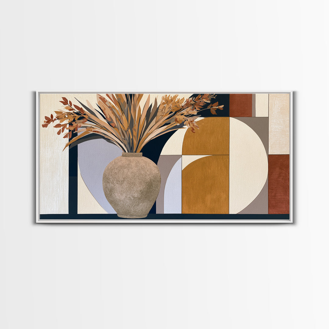 Ceramic Vase with Dried Grasses Canvas Print, Scandinavian Art, Printable Art, Living Room Decor, Fine Art, Nordic, Modern Art, SCA-2x1-57
