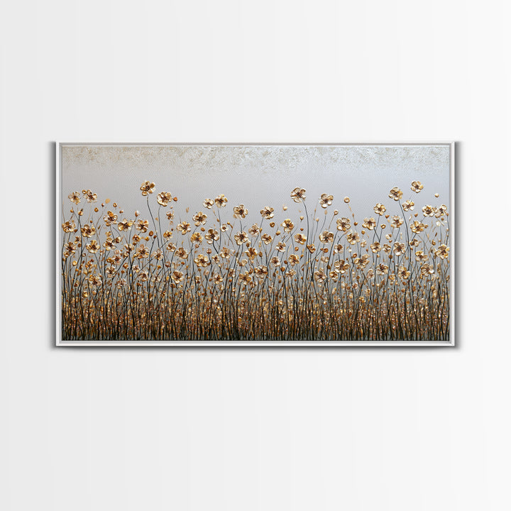 Minimal Meadow Flowers Framed Canvas Print, Scandinavian Art, Wall Decor, Living Room Decor, Oil Painting, Nordic, Canvas Art, SCA-2x1-6