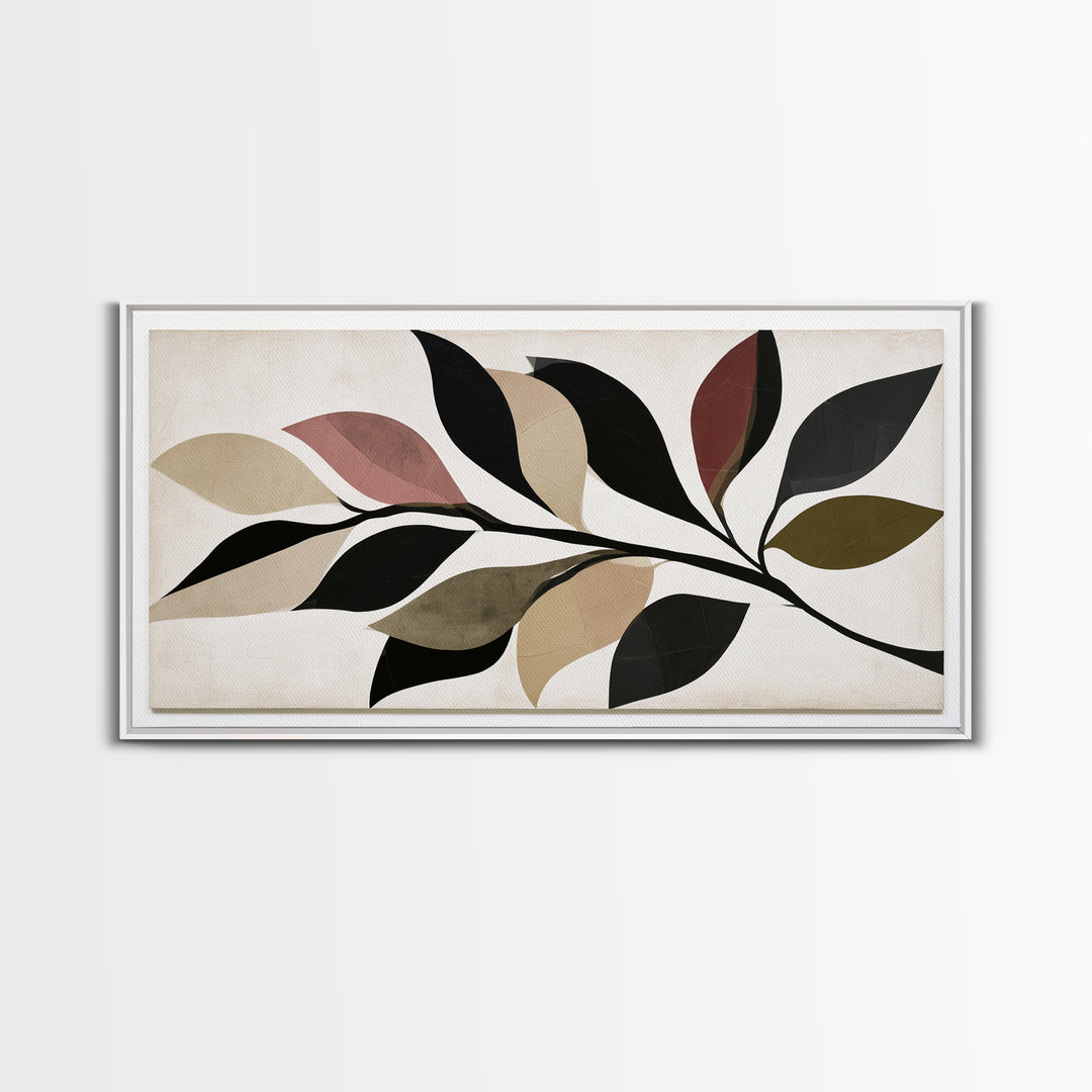 Single Black Branch on Warm White Background Canvas Print, Scandinavian Art, Christmas Decor, Living Room Decor, Oil Painting, SCA-2x1-64