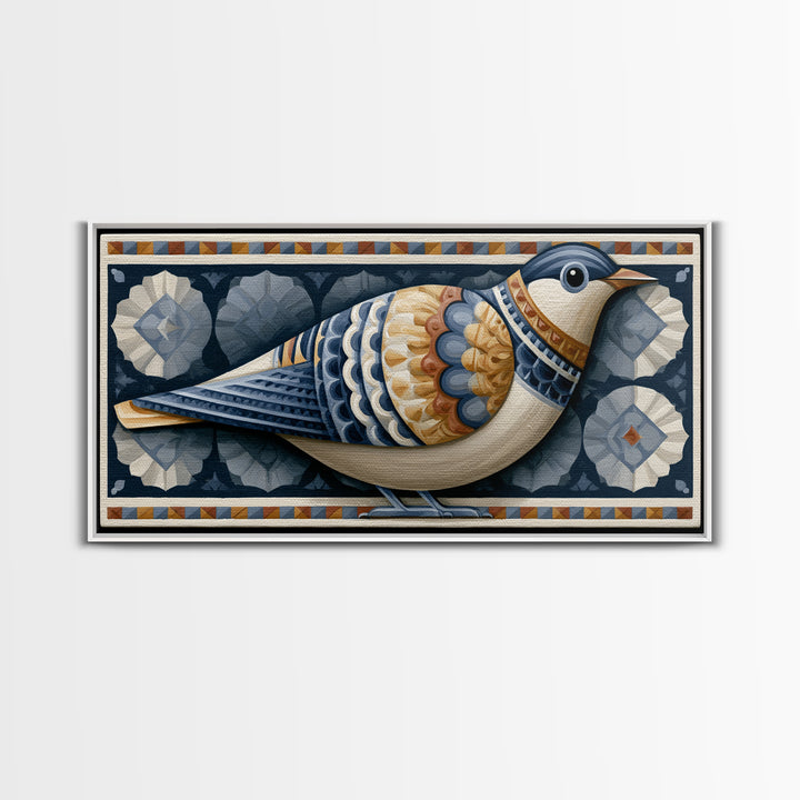 Nordic Folk Bird Framed Canvas Print, Scandinavian Art, Mid Century Modern, Living Room Decor, Fine Art, Nordic, Boho Wall Art, SCA-2x1-7