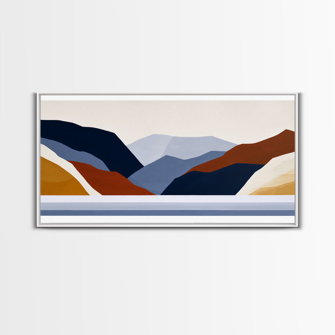 Minimal Fjord Landscape Canvas Print, Scandinavian Art, Living Room Decor, Oil Painting, Nordic, Living Room Wall Art, SCA-2x1-70