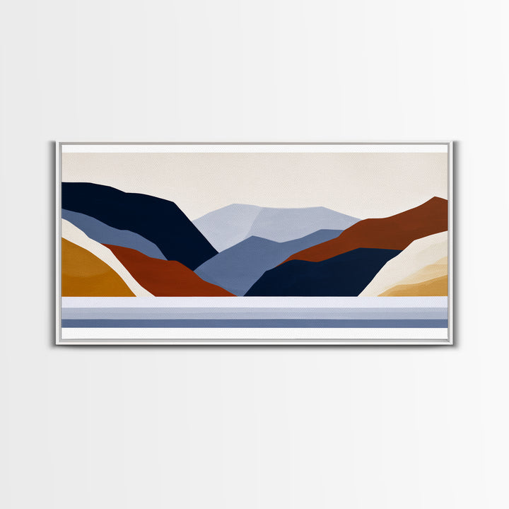 Minimal Fjord Landscape Canvas Print, Scandinavian Art, Living Room Decor, Oil Painting, Nordic, Living Room Wall Art, SCA-2x1-70