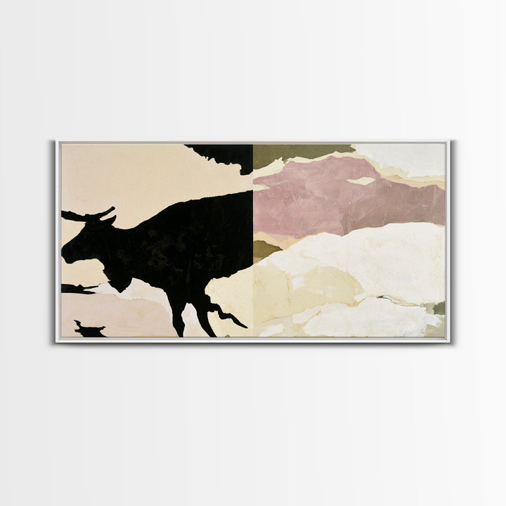 Reindeer Silhouette in Snowy Landscape Canvas Print, Scandinavian Art, Wall Hanging, Living Room Decor, Fine Art, Nordic, SCA-2x1-74