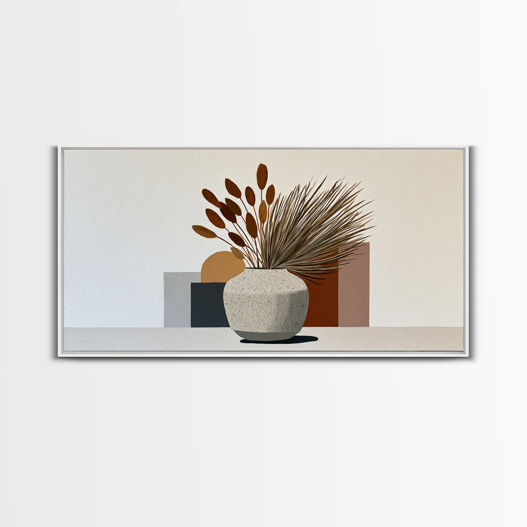 Ceramic Vase with Dried Grasses Framed Canvas Print, Scandinavian Art, Modern Wall Art, Living Room Decor, Watercolor Art, SCA-2x1-81