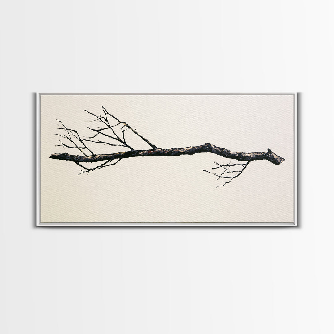 Single Black Branch on Warm White Background Canvas Print, Scandinavian Art, Abstract Art, Living Room Decor, Nordic, SCA-2x1-88