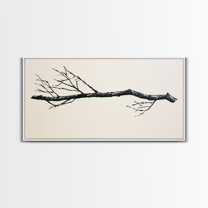 Single Black Branch on Warm White Background Canvas Print, Scandinavian Art, Abstract Art, Living Room Decor, Nordic, SCA-2x1-88