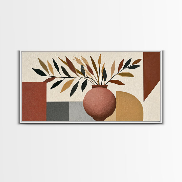 Ceramic Vase with Dried Grasses Framed Canvas Print, Scandinavian Art, Oil Painting, Living Room Decor, Fine Art, Nordic, SCA-2x1-9