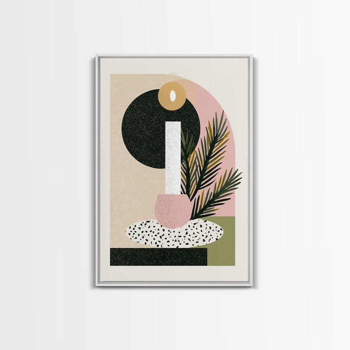 Hygge Candle and Pine Branch Still Life Framed Canvas Print, Scandinavian Art, Canvas Art, Living Room Decor, Fine Art, Nordic, SCA-2x3-12