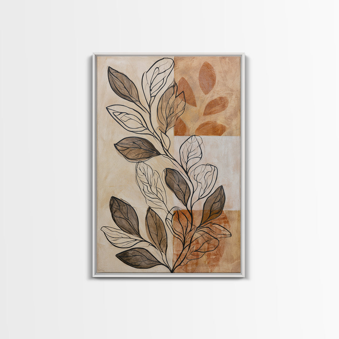 Pale Oak Botanical Line Drawing Framed Canvas Print, Scandinavian Art, Living Room Decor, Fine Art, Nordic, Gallery Decor, SCA-2x3-13