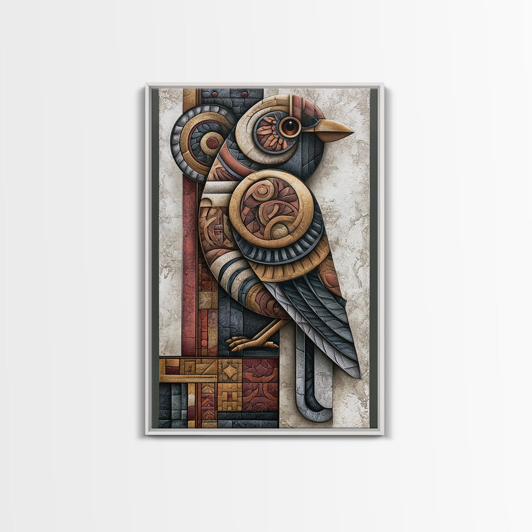 Nordic Folk Bird Framed Canvas Print, Scandinavian Art, Oil Painting, Living Room Decor, Fine Art, Nordic, Boho Wall Decor, SCA-2x3-19