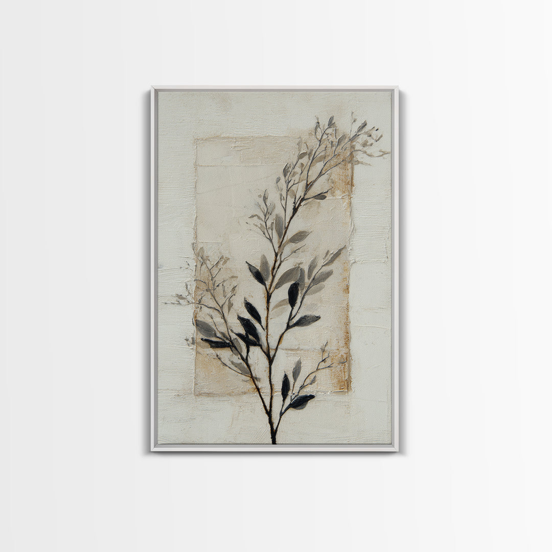 Single Black Branch on Warm White Background Canvas Print, Scandinavian Art, Gallery Decor, Living Room Decor, Nordic, SCA-2x3-28